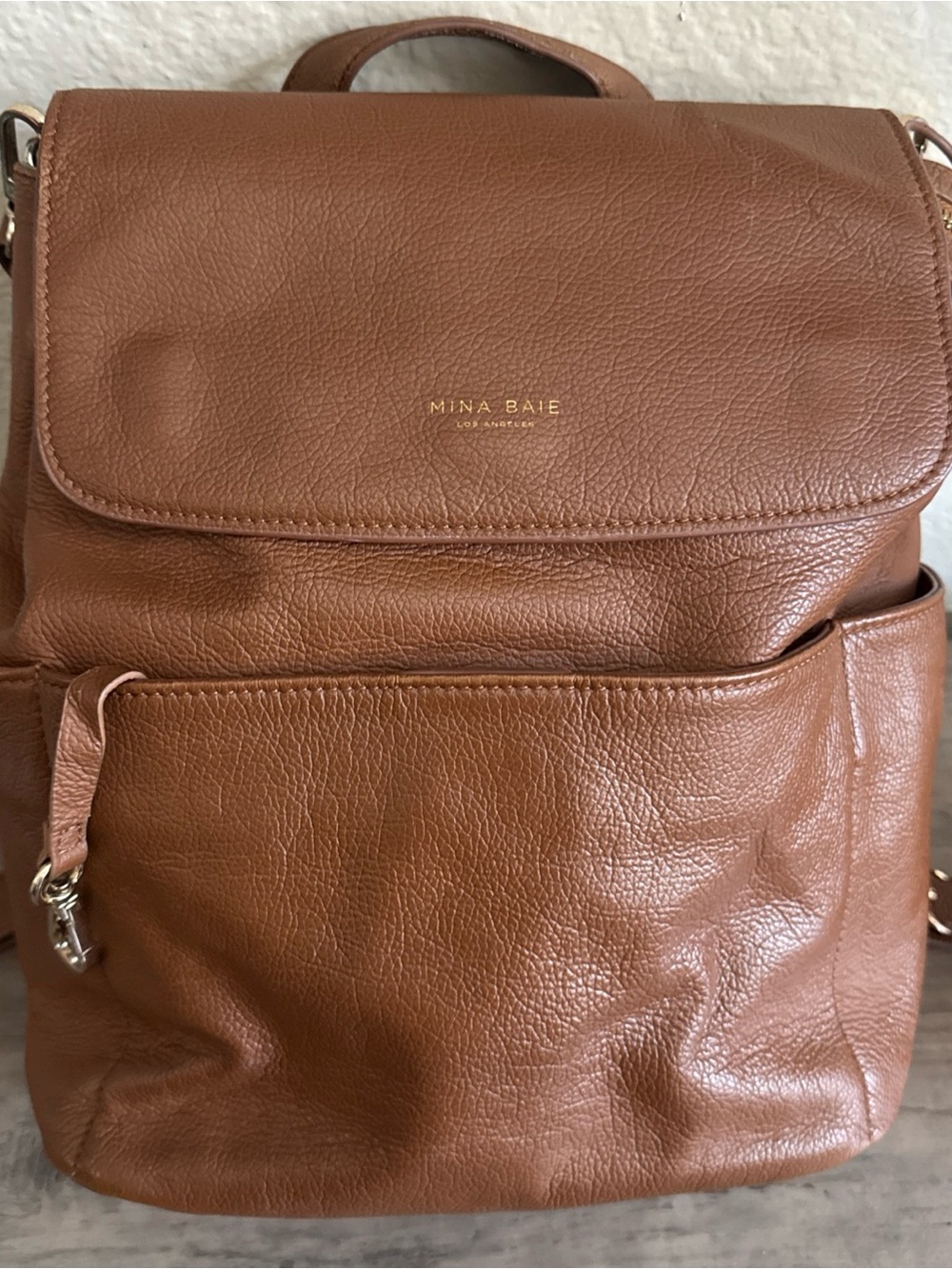Mina Baie Los Angeles Full Vegan Kinney Backpack Diaper Bag w/Should Strap Sand